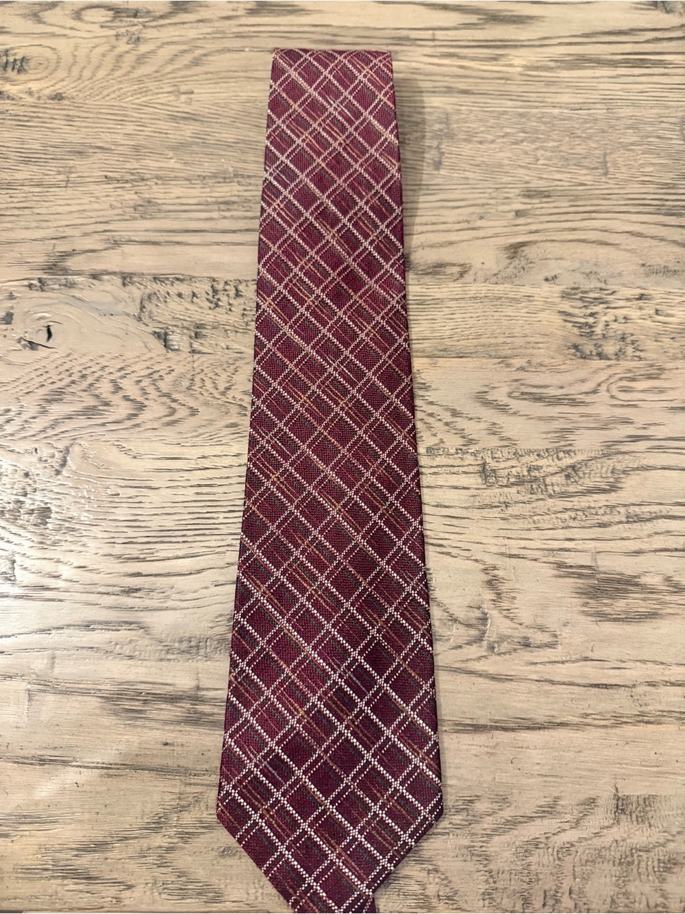 Geoffrey Beene Burgundy Plaid Silk Tie